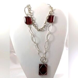 Silver Chain with  Cut Purple Glass